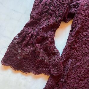 Elegant Burgundy Lace Bell Sleeve Top